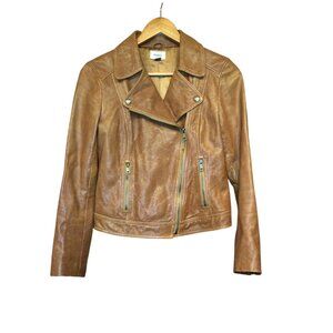 Fossil Womens Soft Lamb Leather Moto Jacket Size XS Brown Zip Front Pockets